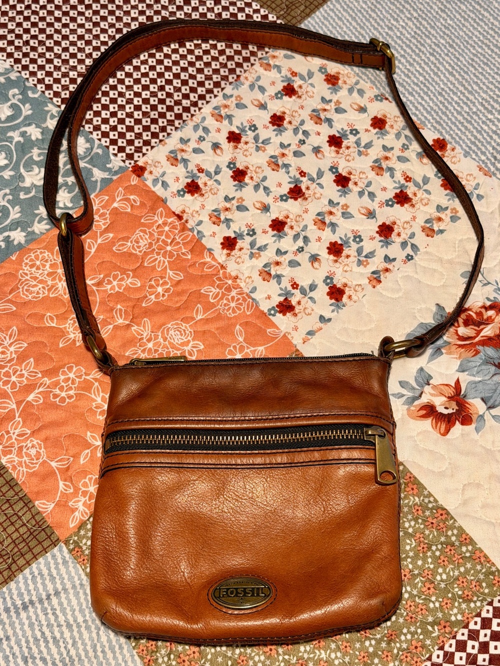 Fossil Explorer Mini Crossbody Brown Genuine Leather Adjustable Y2K Purse
